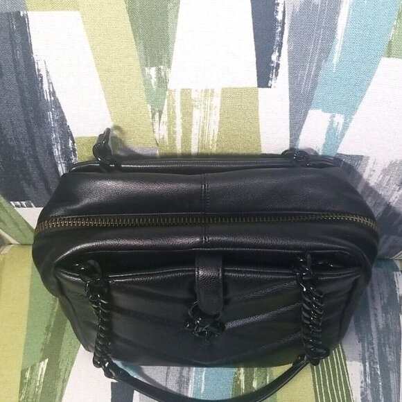 Rebecca Minkoff Edie Maxi Top Zip Shoulder Bag In Black Chevron Pattern Leather - Picture 9 of 11